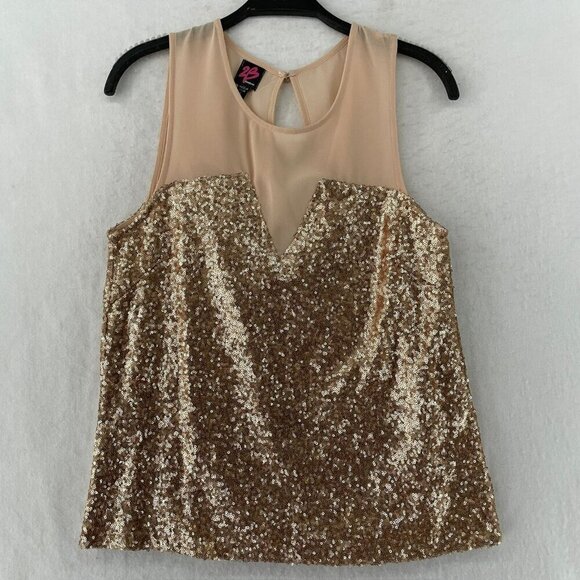 Bebe Party Blouse Womens S Pink Rose Gold Sleeveless Sparkle Sequined Keyhole - Picture 1 of 12
